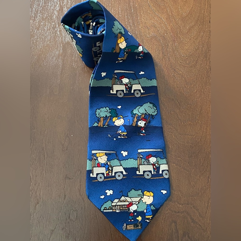 Snoopy Charlie Brown Golfing 'I Wanna Win!' Peanuts Men's Silk Tie Rare Find
